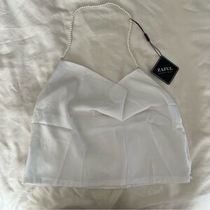 Brand New Zaful Satin White Cowl Neck top